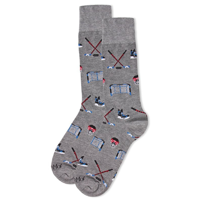 Men's Bamboo Crew Socks - Hockey Lovers Pattern, Eco-Friendly, Comfortable Fit