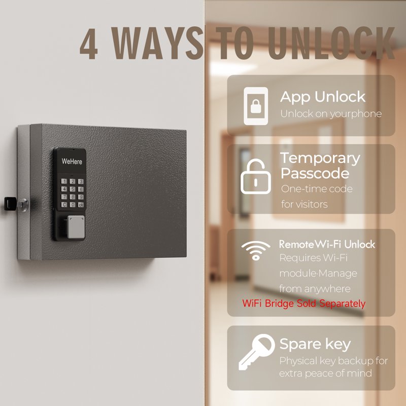Smart Wall Mount Key Lock Box with Multiple Access Methods - Durable Steel
