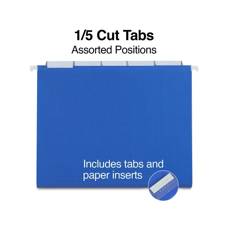 Blue Hanging File Folders - Letter Size 5-Tab 125 Pack for Office Organization