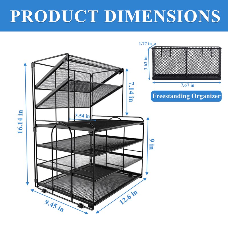 6-Tier Metal Desk Organizer with File Holders and Mesh Trays for Office & Home