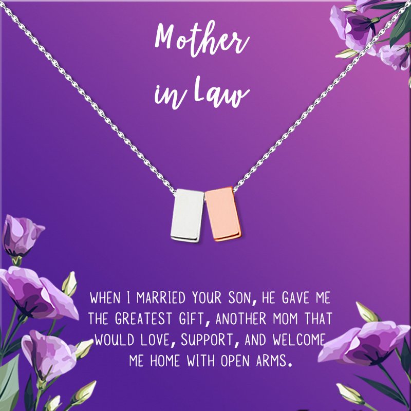 Mother in Law Necklace Gift Set for Mothers Day with Card - Silver & Rose Gold, Purple Gradient