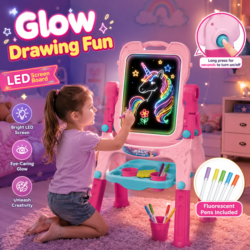 Kids Art Easel with Painting Accessories - Adjustable Double-Sided & Rotatable Pink