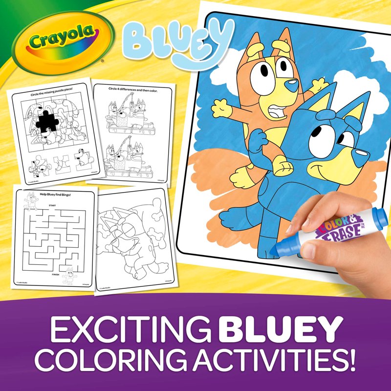 Reusable Coloring Activity Pad for Kids - Bluey & Paw Patrol Characters, 8 Dual-Sided Pages, Washable Markers