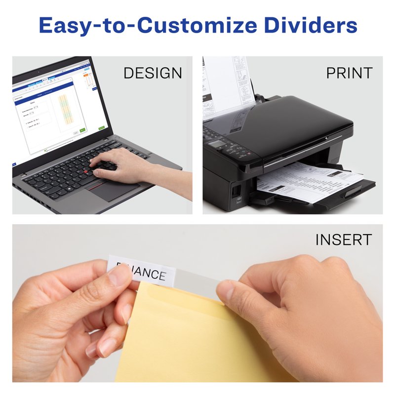 8-Tab Binder Dividers with Insertable Big Tabs - Clear Office Organization Set