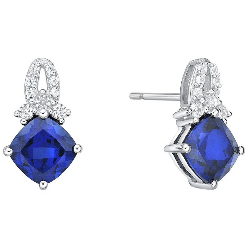 Sterling Silver Birthstone Earrings with Sapphire & White Sapphire - Hypoallergenic Jewelry Gift