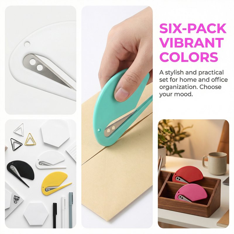 6 Pack Letter Openers with Stainless Steel Blades - Office Mail Envelope Slitter