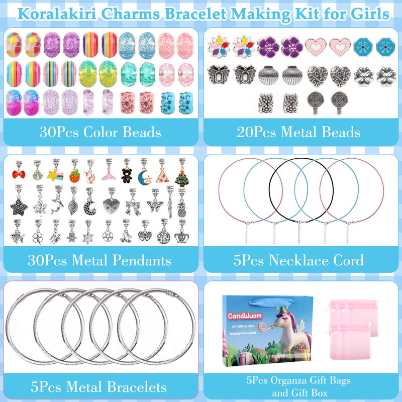 Kids Jewelry Making Kit with Unicorn Charm Beads & Accessories - Birthday Gift for Girls 5-12