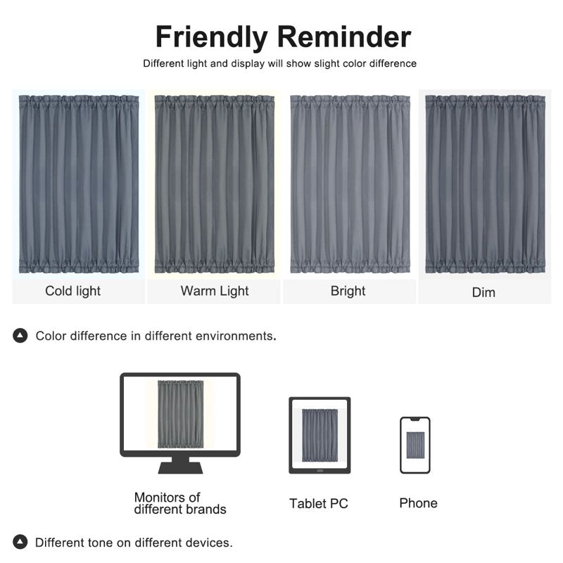 Dark Gray Solid Window Curtain Panel - Blackout Room Darkening 54x72 Inches