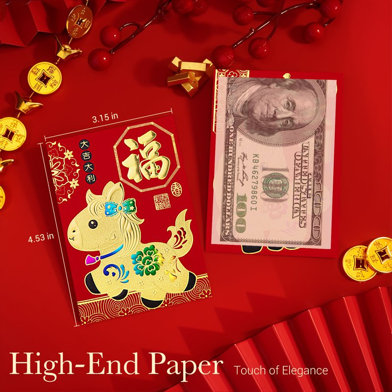 2026 Year of the Horse Lucky Money Envelopes - 36 Pcs Kid-Friendly Red Packets