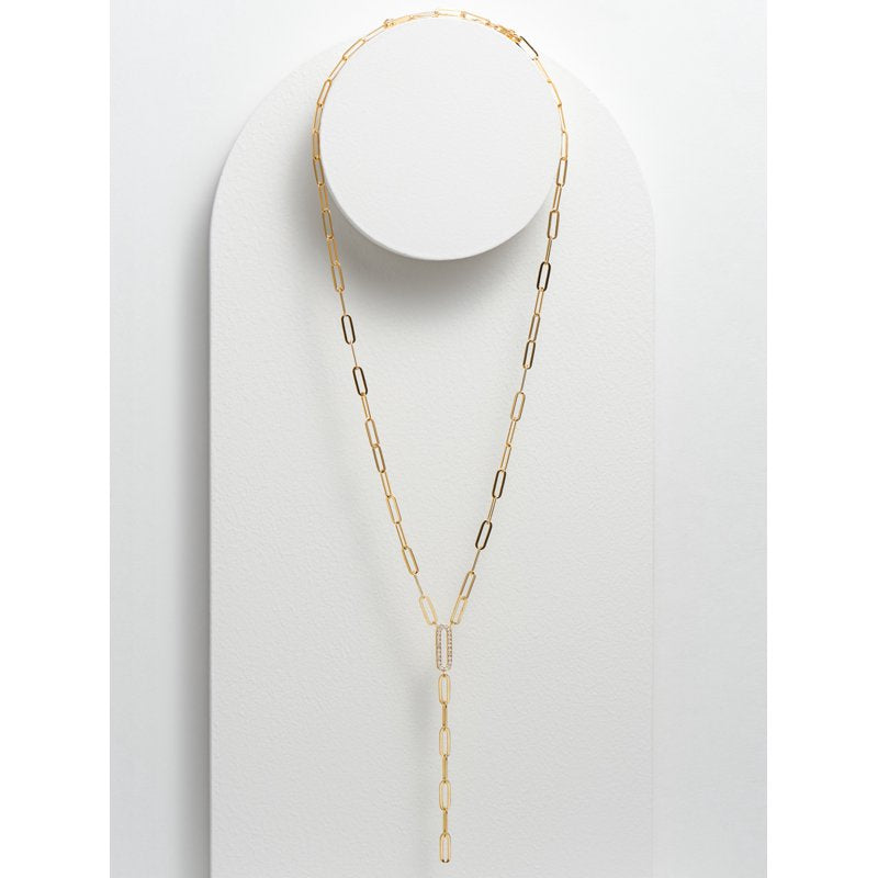 Gold & Silver CZ Paperclip Necklace 18-Inch Lariat with Extension - Hypoallergenic Jewelry for Women