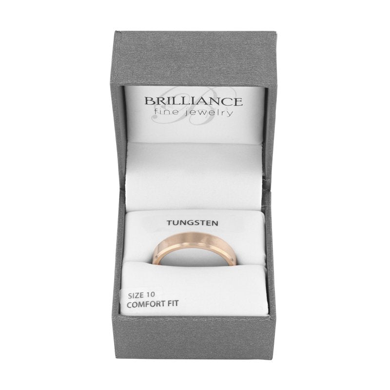 Men's Rose-Tone Tungsten Wedding Band - Beveled Comfort Fit 5mm