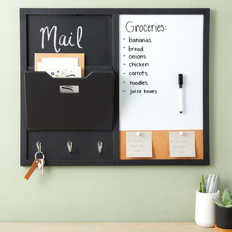 Wall Organizer with Whiteboard Corkboard & Chalkboard - 22x18 in