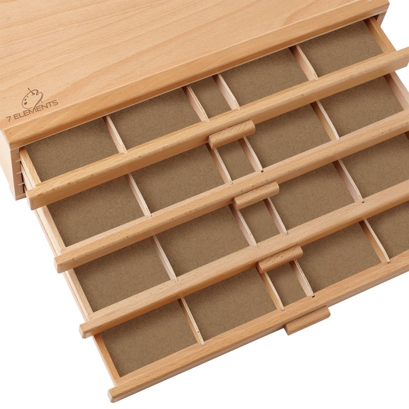 Wooden Art Supply Storage Box with Multiple Drawers for Pastels Pens and Brushes