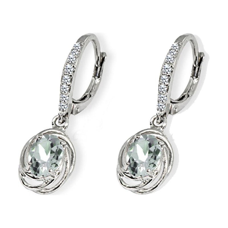 Sterling Silver Dangle Earrings with Light Aquamarine & CZ Oval Love Knot Jewelry