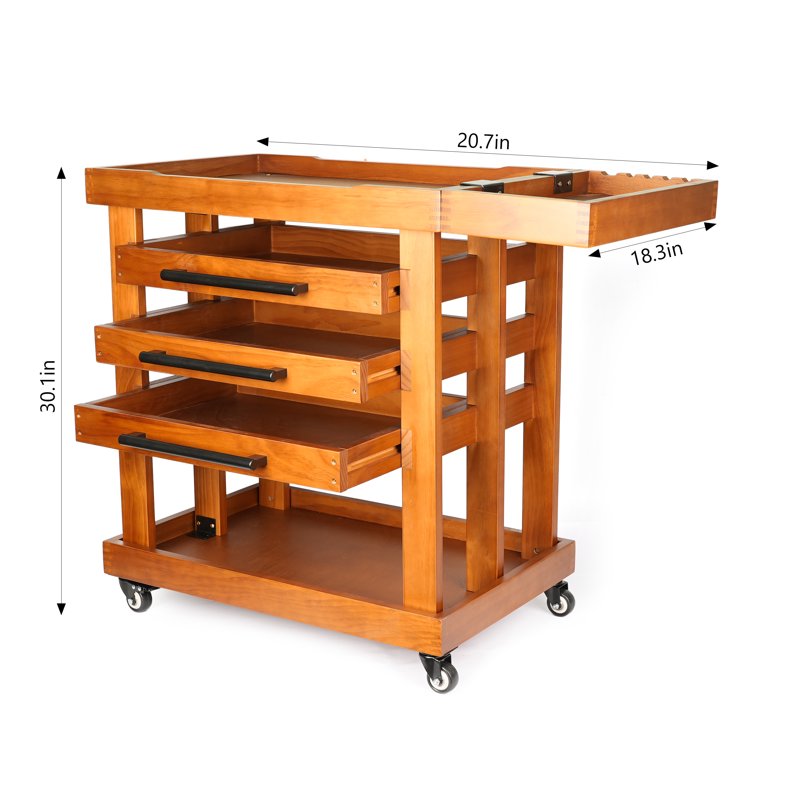 Phoenix 5-Tier Pine Artist Rolling Storage Cart - Light Walnut Finish