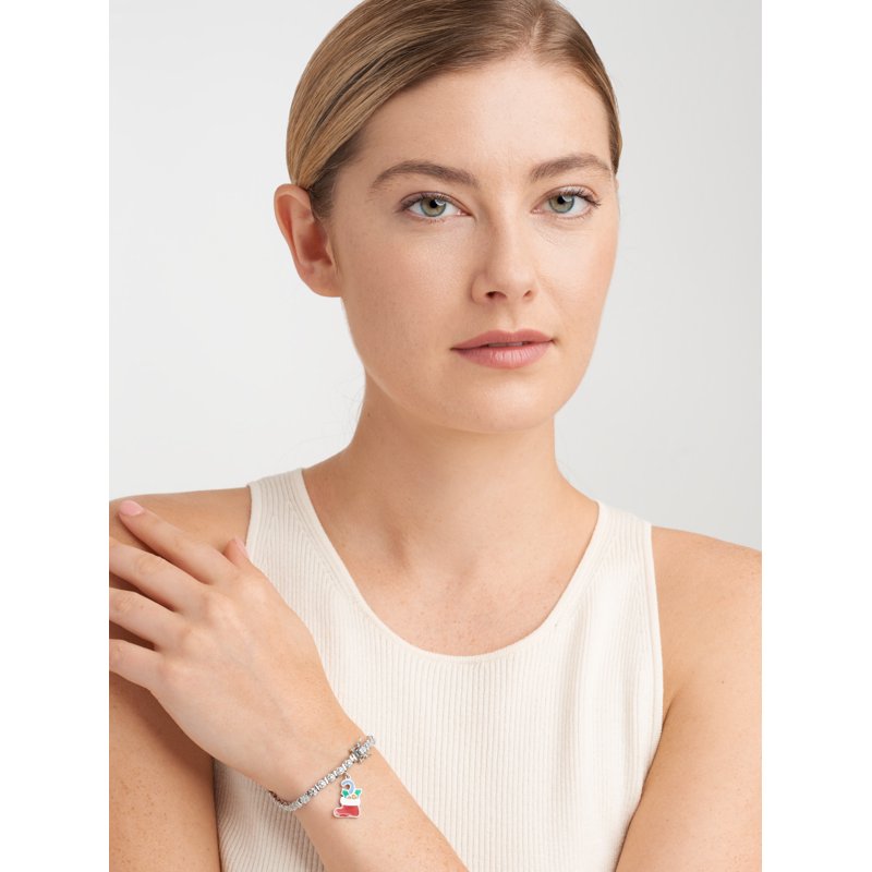 Silver Plated Tennis Bracelet with Holiday Enamel Charms - Christmas Stocking & More