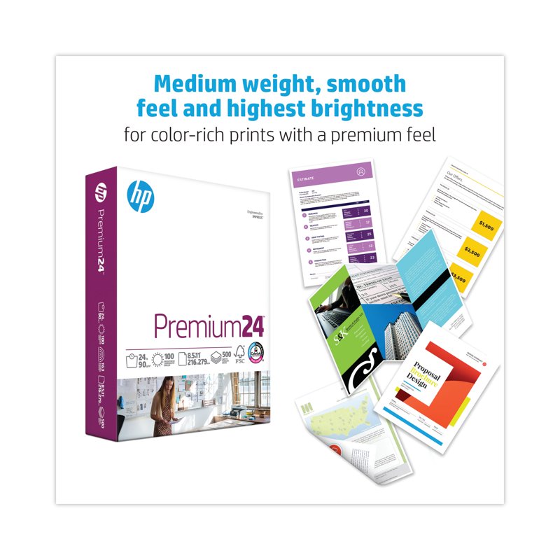 HP Premium 24lb Printer Paper 8.5x11 White Ream 500 Sheets