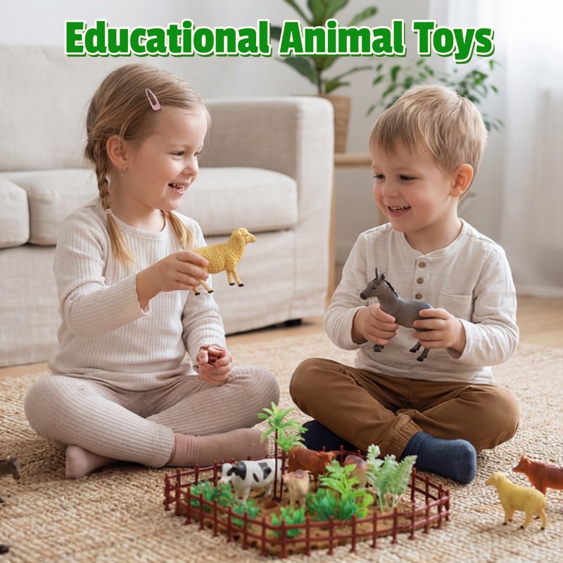 Farm Animal Playset with Figurines, Fences & Accessories for Kids — Educational 56 PCS