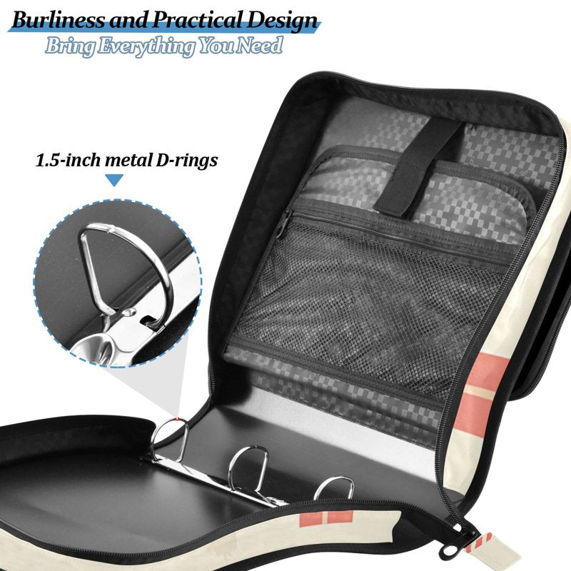 Waterproof 3 Ring Zipper Binder with Shoulder Strap 2 Inch Capacity Organizer