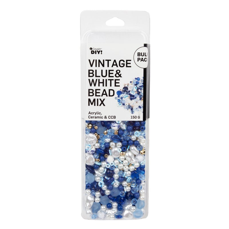 Bead Mix Jewelry Making Supplies - Blue White Pearl Gold Ceramic Assortment - 150g 1400 Pieces