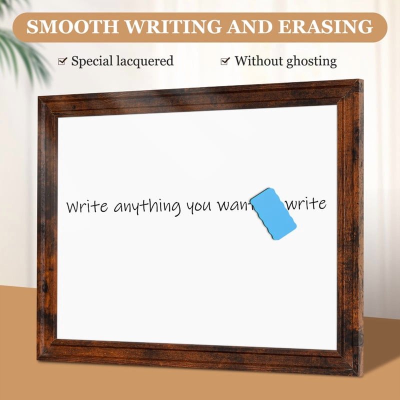 Magnetic Dry Erase Whiteboard with Vintage Wood Frame - Wall Mount, 18x24 Inches