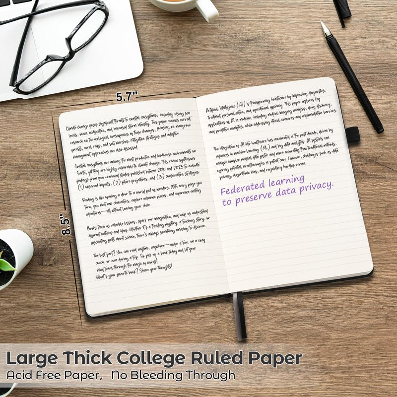 A5 Hardcover Notebook Set with Pockets, 192 Pages, College Ruled, 5 Pack