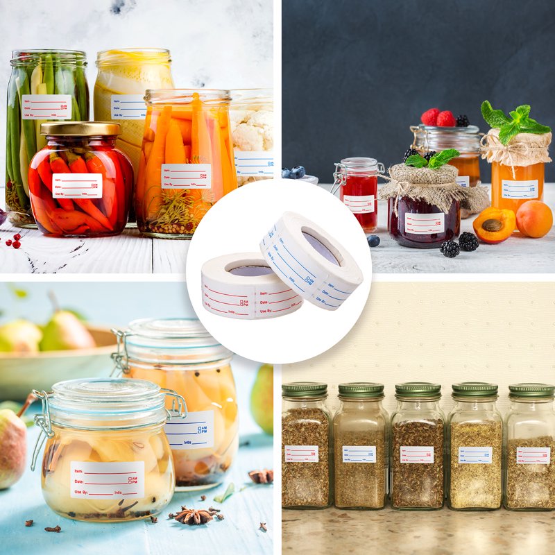 Removable Food Storage Labels - 2 Rolls, 1000 Waterproof & Oil-Resistant Stickers for Jars & Containers