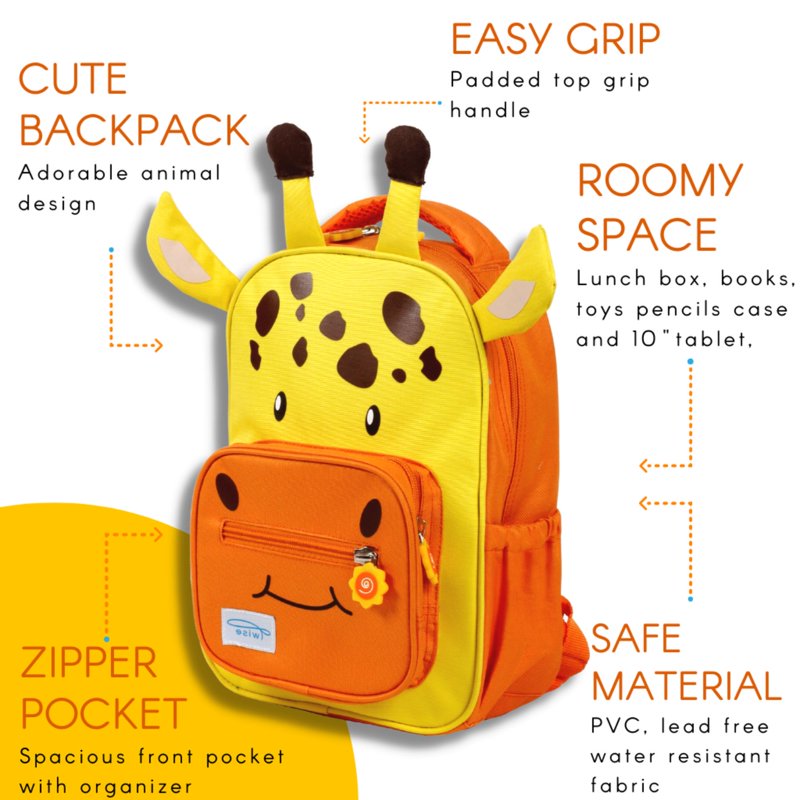 Kids Preschool Backpack with Animal Design, Giraffe & Other Variants