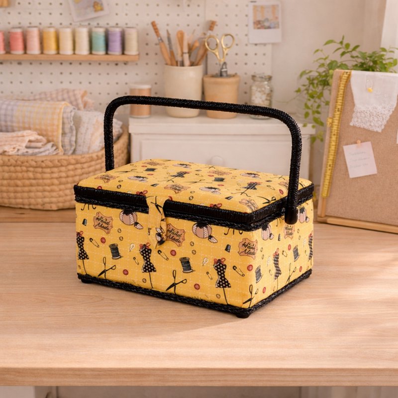 Handmade Sewing Basket with Accessories, Storage & Travel Handle
