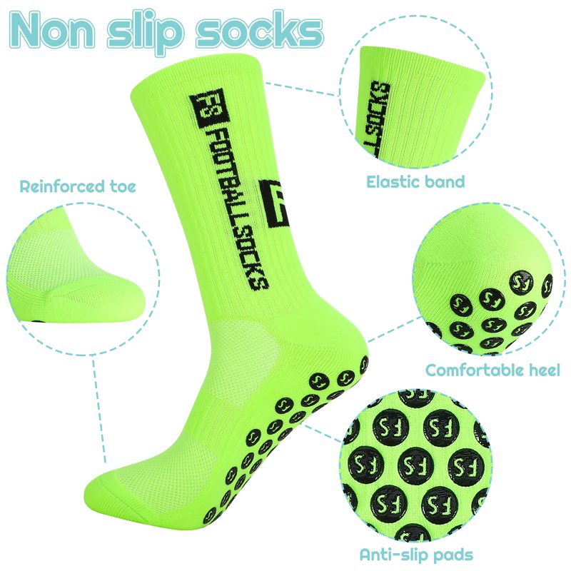 Hengguang 3 Pairs Non-Slip Soccer Socks with Circular Silicone Grip - Fluorescent Green, US 7.5-10.5