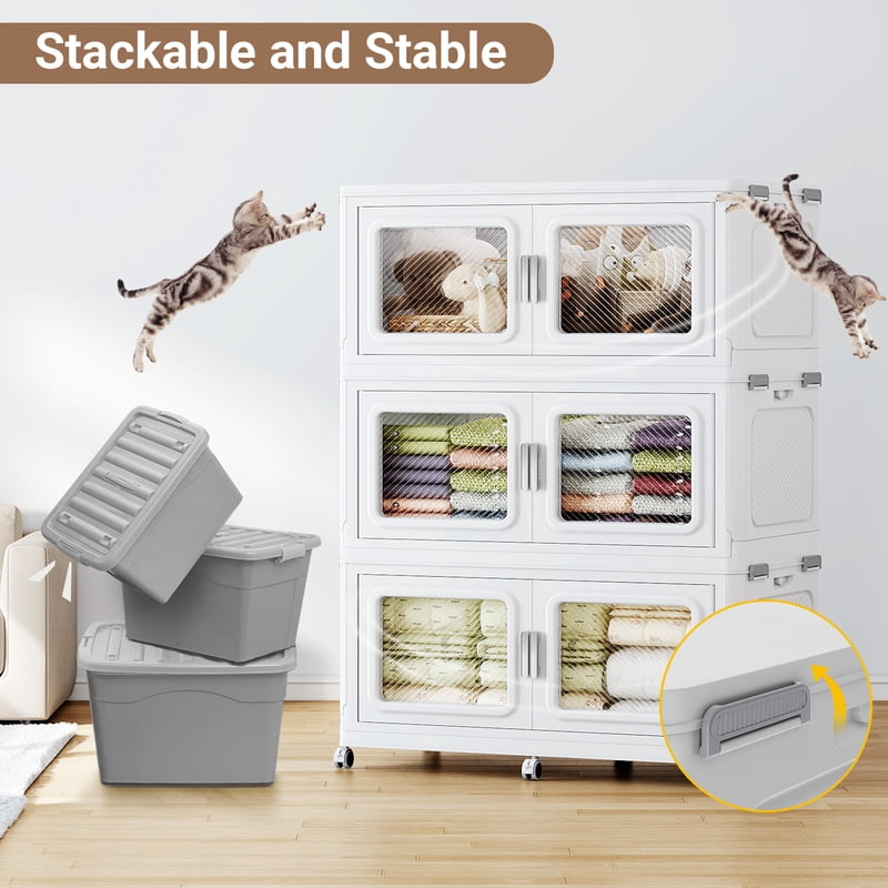 Extra Large Stackable Storage Bins with Lid – Heavy-Duty Plastic Closet Organizers