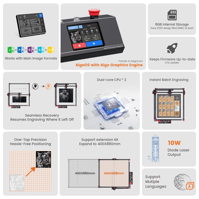 Mini Engraver 10W Laser Engraving Machine for Wood Metal Glass Leather WiFi APP Control