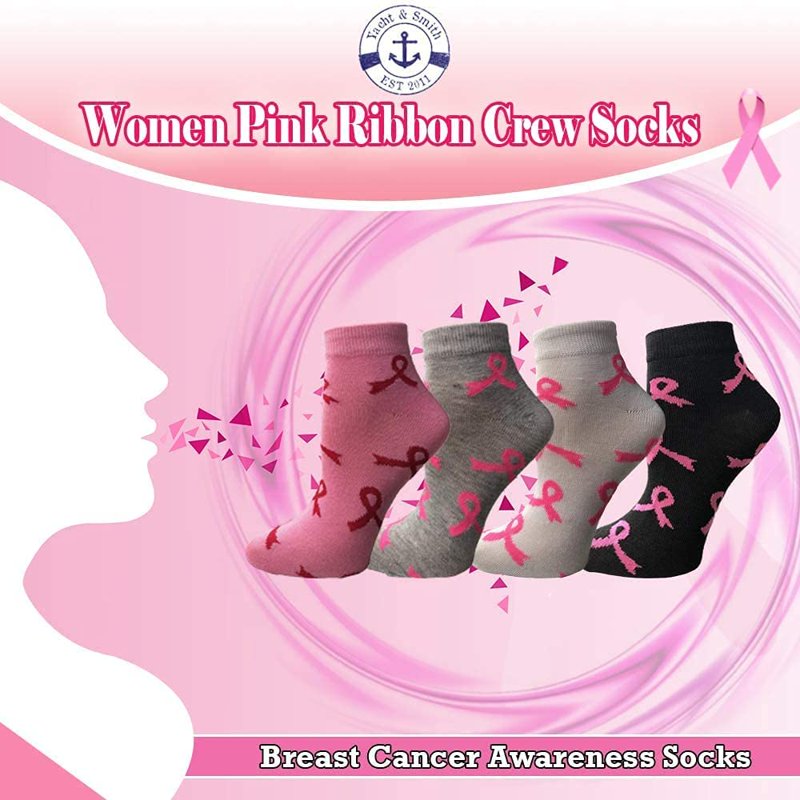 60 Pairs Women's Pink Ribbon Breast Cancer Awareness Socks - Ankle & Crew Styles