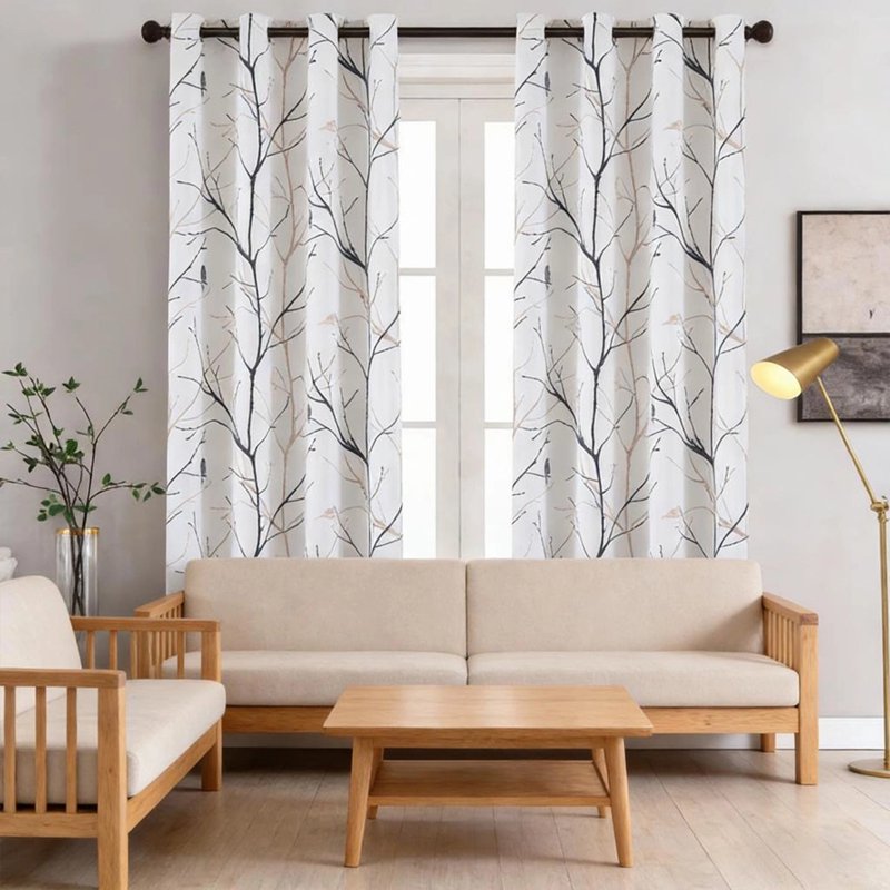 Blackout Curtains 84 Inch Length - Branches Print Thermal Insulated Drapes