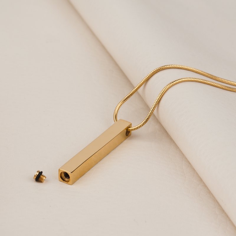 Cremation Necklace with Fill Kit - Memorial Bar Ashes Holder Pendant, No Engraving