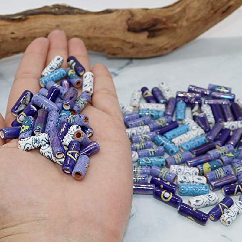 Jewelry Making Bead Kit with 100 Porcelain Ceramic Beads and 5 Meters Leather Cord