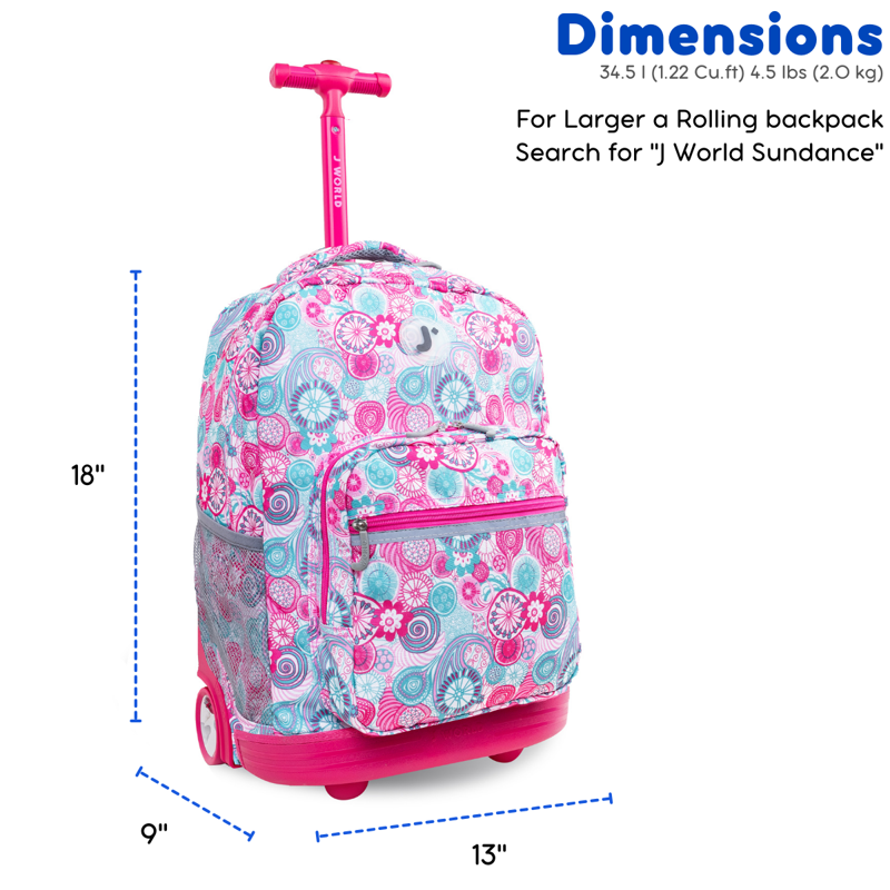 Girls 18-Inch Rolling Backpack for School and Travel - Multiple Colors