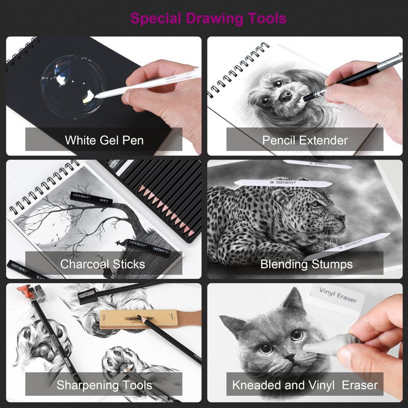 Professional Drawing Pencil Set with Charcoal & Blending Tools - 30 Pieces