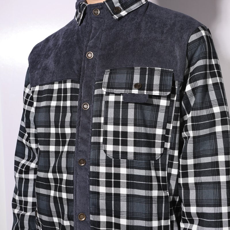 Men's Flannel Jacket Sherpa Lined Shirt Coat with Pockets - Gray, S