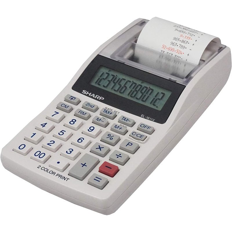 Handheld Printing Calculator with 12-Digit LCD & Dual-Color Printer