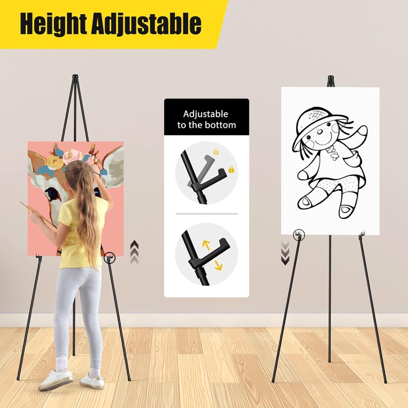 Adjustable Portable Display Easel Stand for Signs, Posters & Artwork - Collapsible Metal Tripod, 63 Inch