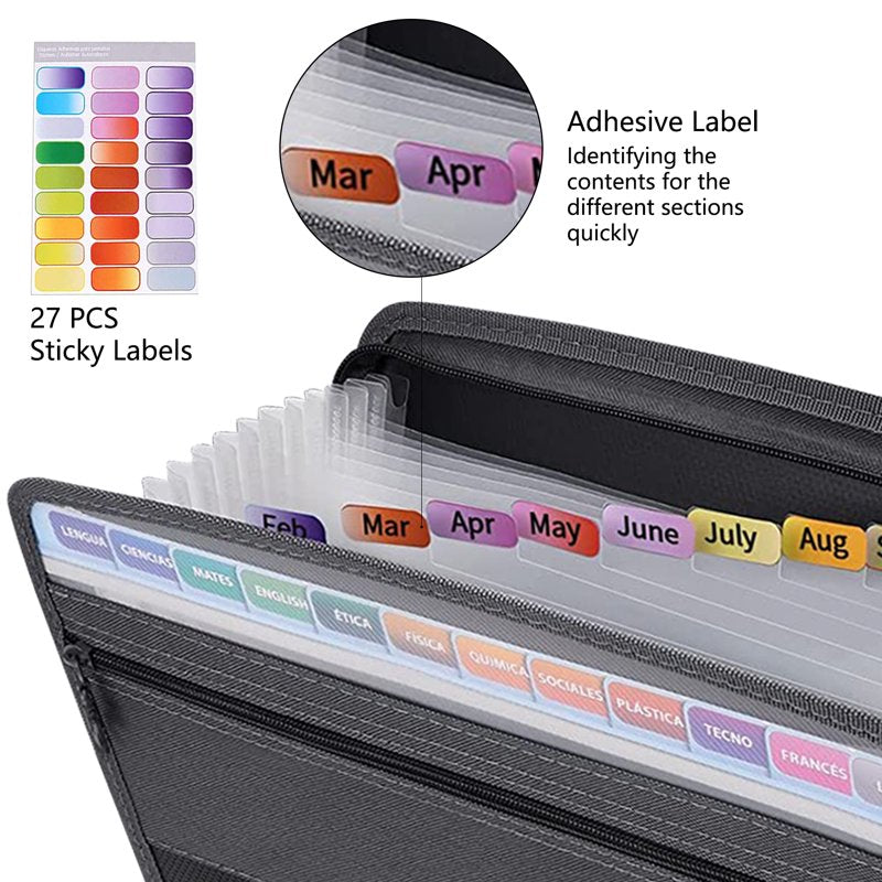 Expandable Plastic Accordion File Organizer with Zip Closure for Office and Document Storage