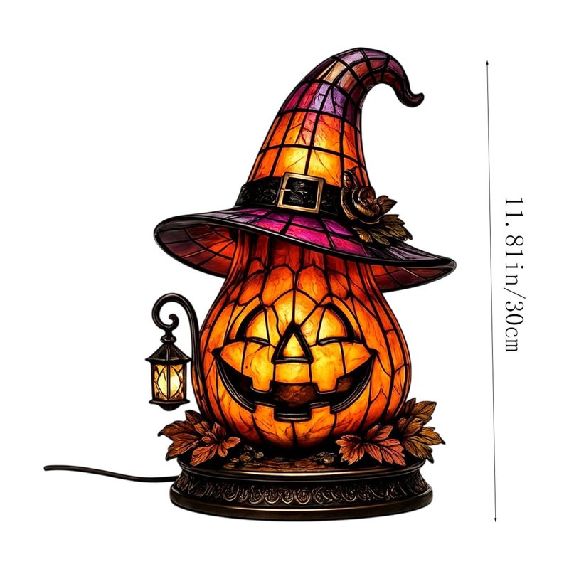 Halloween Pumpkin Table Lamp with Witch Hat - Indoor Decor Night Light