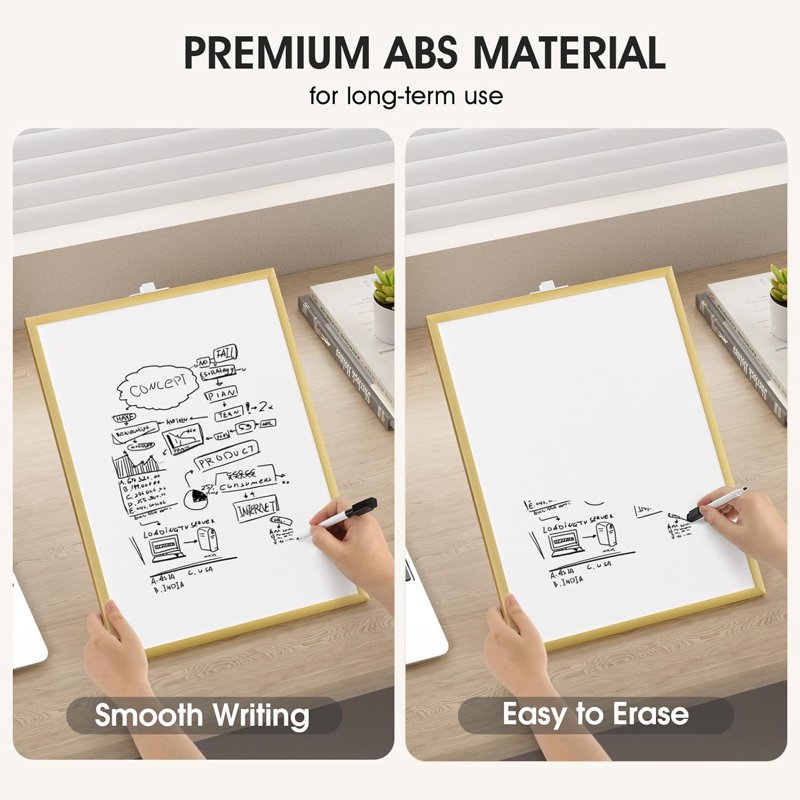 Small Double-Sided Dry Erase Board with Gold Frame, 16 x 12 Inches, Wall Mountable, Includes Marker