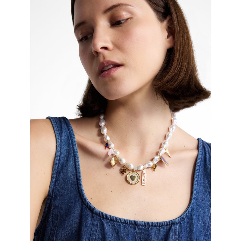 Faux Pearl Charm Necklace for Women 16-Inch with 3-Inch Extender