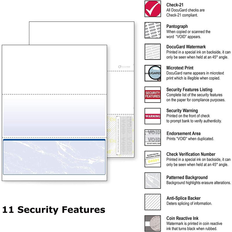 Business Checks with Security Features - 3 Checks Per Page, Blue & Green, 2500 Sheets