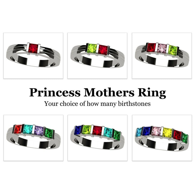 Personalized 10k White Gold Mother Ring with 1-6 Birthstones for Women