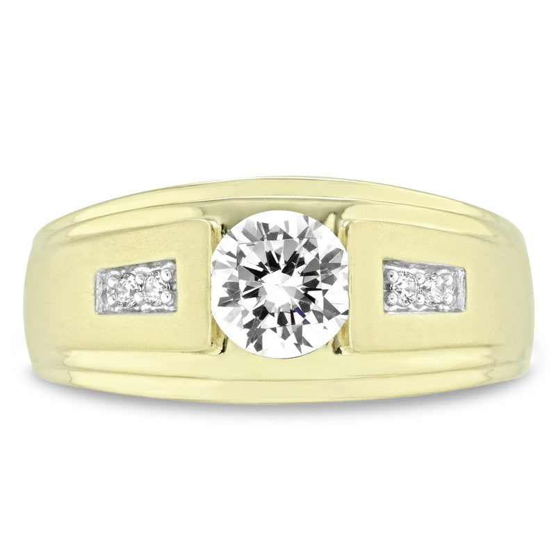 Sterling Silver Men’s Ring with 14K Gold Plating & White Simulated Diamond