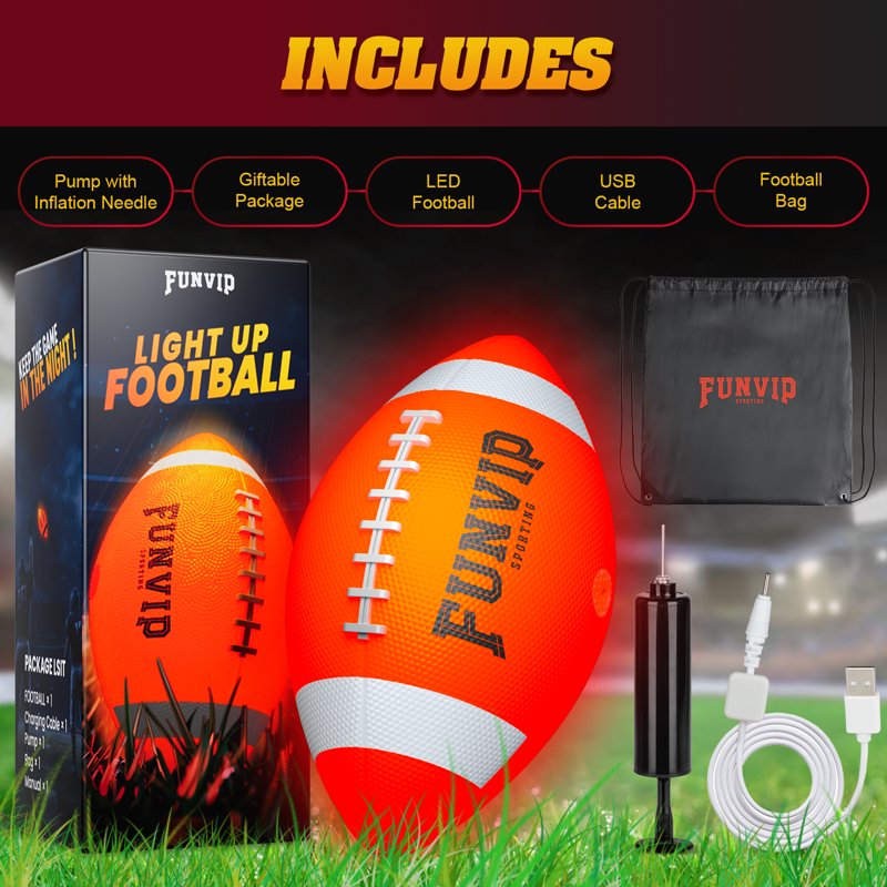 Glow in the Dark Football Size 6 LED Light Up Outdoor Sports Toy
