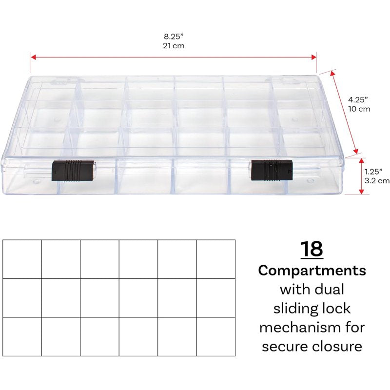 Bead Organizer Box with 18 Compartments, Locking Storage Container for Crafts